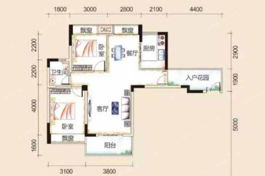 戶型10 2室2廳1衛(wèi)