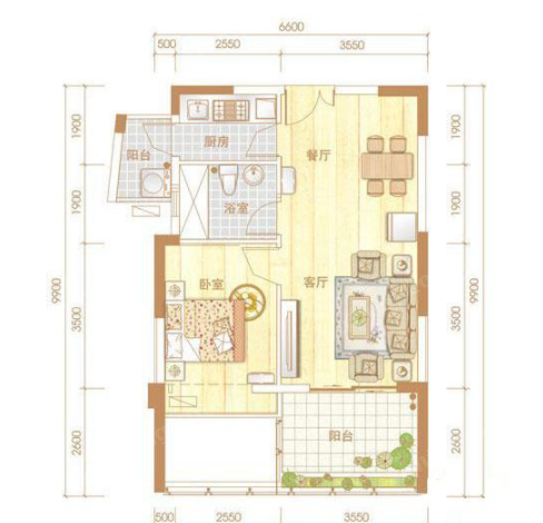 鴻洲游艇公館A戶型圖1室2廳1衛(wèi)1廚 70.06㎡