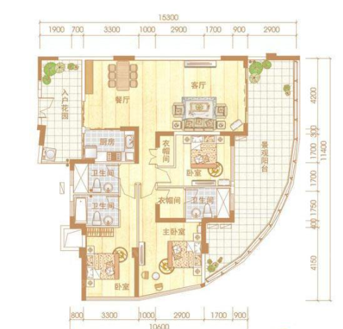 鴻洲游艇公館C戶型圖3室2廳3衛(wèi)1廚 204.10㎡