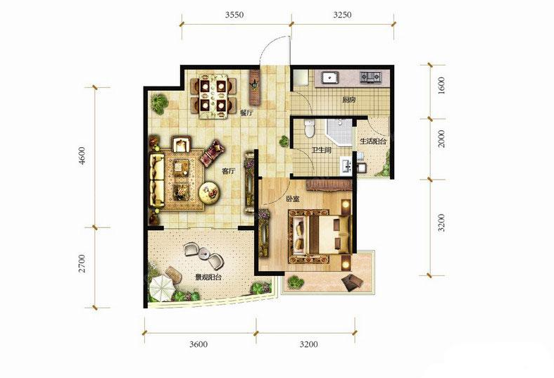 中国铁建·书香小镇A2户型62㎡1室2厅1卫1厨 62.00㎡