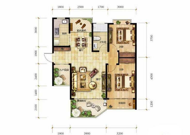 中国铁建·书香小镇B3户型87㎡2室2厅1卫1厨 87.00㎡