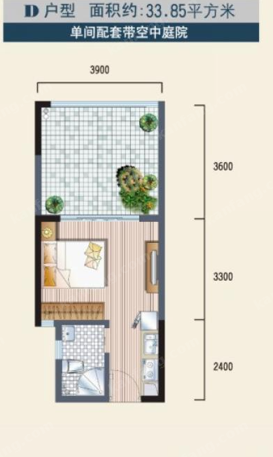 華源清苑D戶型1室1衛(wèi)33.85㎡