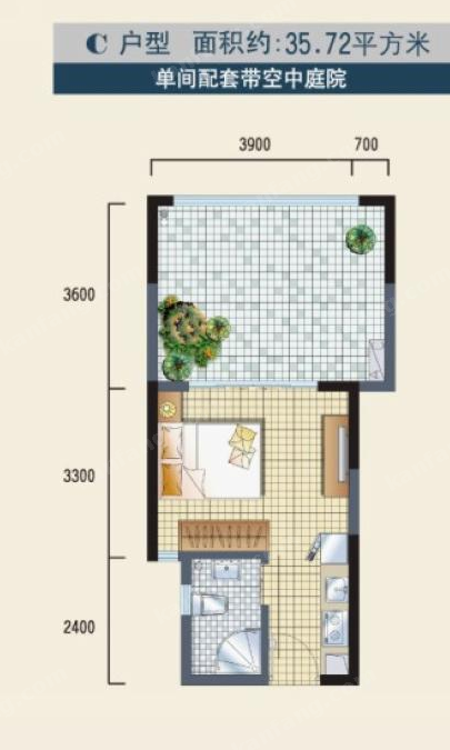 華源清苑C戶型1室1衛(wèi)35.72㎡