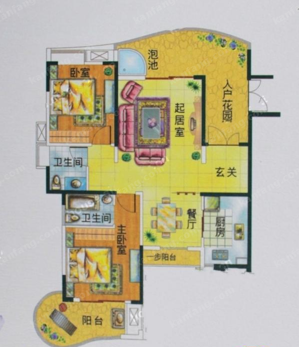 鹤润翡翠湾户型图3室1厅1厨2卫2阳台