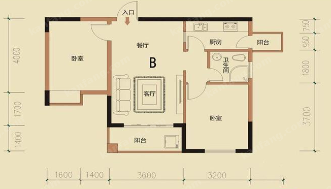 萬泉森鄰B戶型2室2廳1衛(wèi)70.70㎡