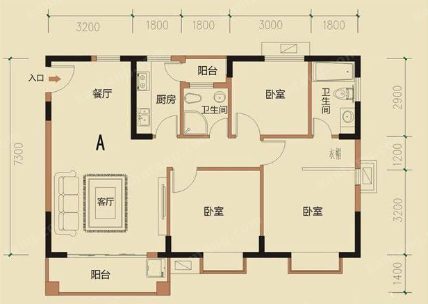 萬泉森鄰A戶型3室3廳2衛(wèi)106.17㎡