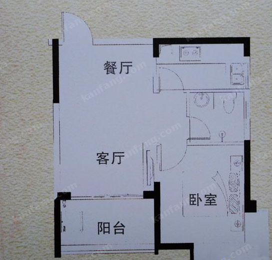 東方壹號(hào)公館A戶型1室2廳1衛(wèi)1廚 48.44㎡