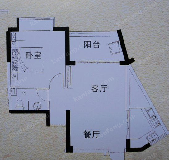 東方壹號(hào)公館B戶型1室2廳1衛(wèi)1廚 48.92㎡