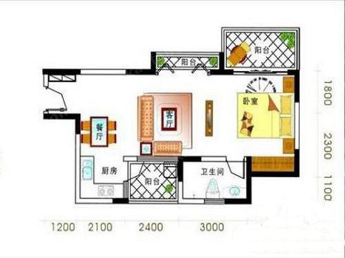 金色年華海景小區(qū)5號房雙陽臺戶型圖