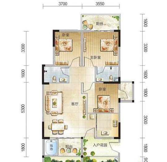 佳境盈滨华府户型图3室2厅2卫1厨