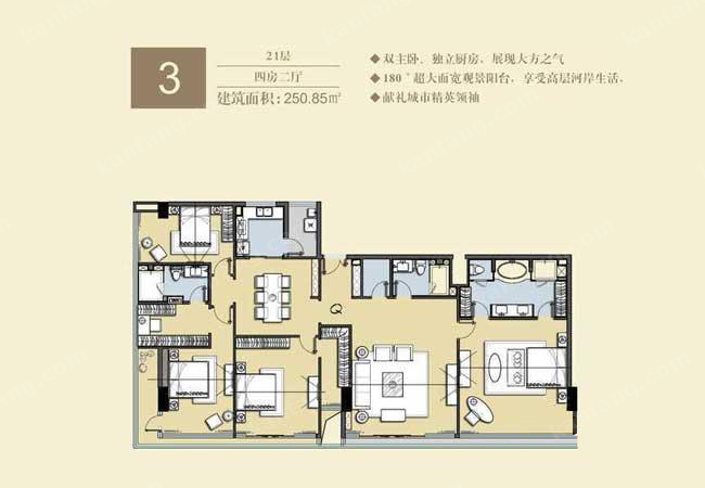 雙大國際公館21層3號房4室2廳4衛(wèi)1廚250.85㎡