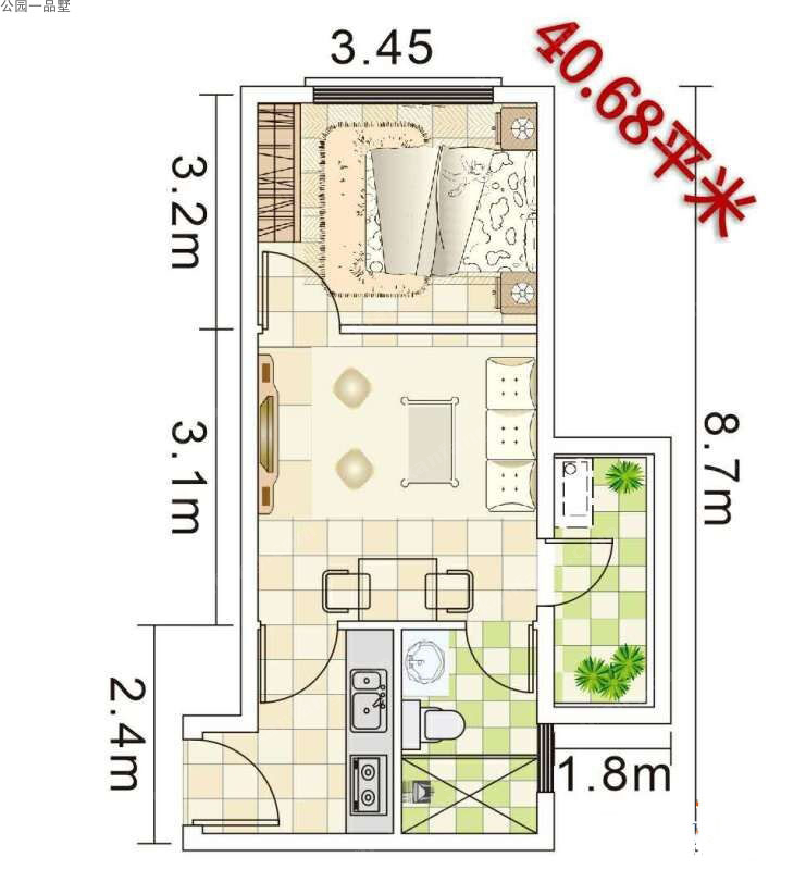 公园一品墅40.68平户型图