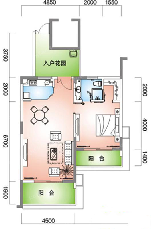 蓝海雅居户型C-b·户型C-e1室2厅1卫89.35㎡
