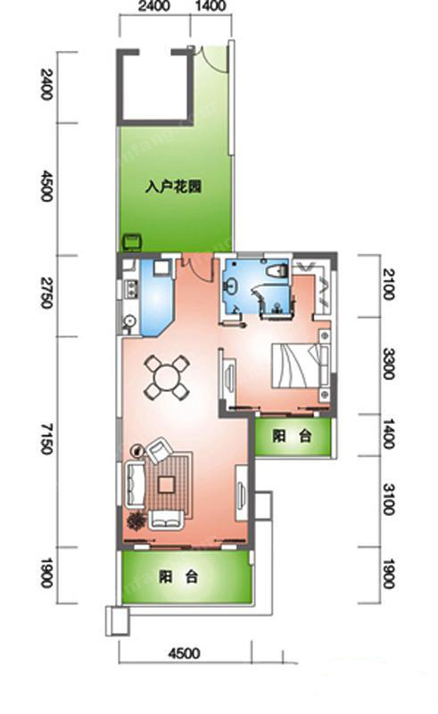 蓝海雅居户型A-c·户型A-d1室2厅1卫89.97㎡