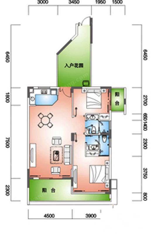 蓝海雅居户型B-c·户型B-d1室2厅1卫93.92㎡