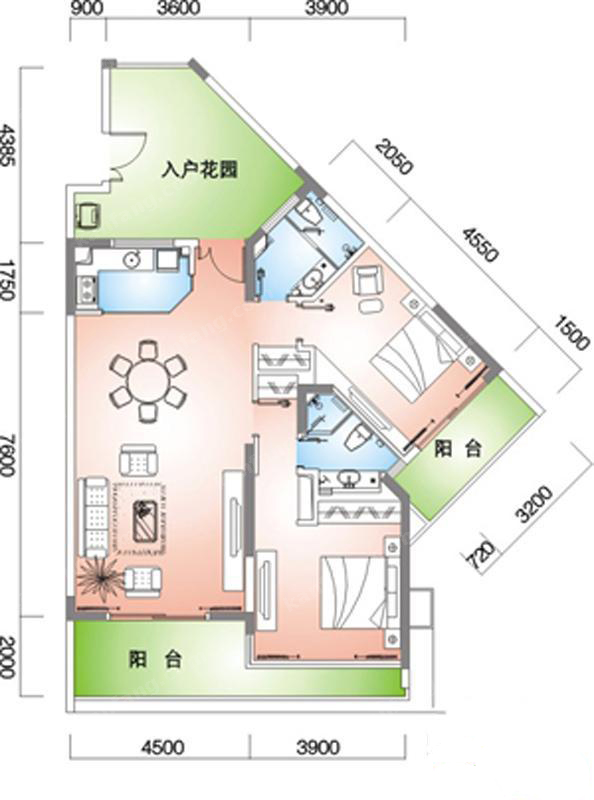 蓝海雅居户型C-c·户型C-d2室2厅2卫128.89㎡