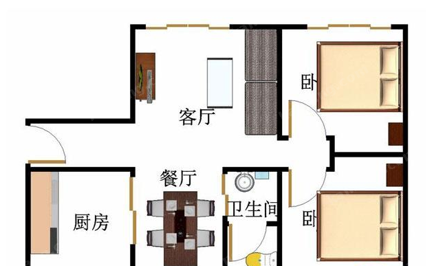 西联超市商住楼A2B户型图2室2厅1卫1厨 74.97㎡