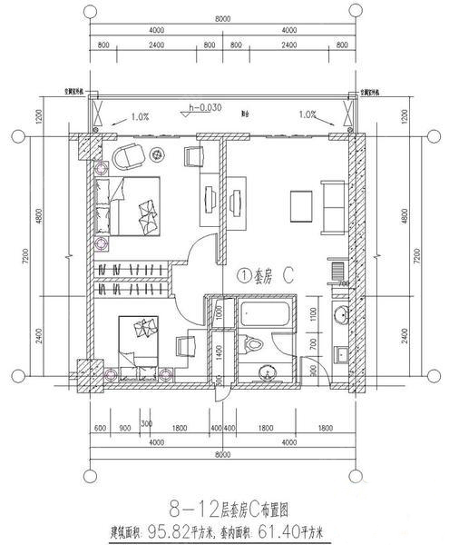 三亞柏瑞精品酒店公寓 C戶型 1室1廳1衛(wèi) 95.82㎡