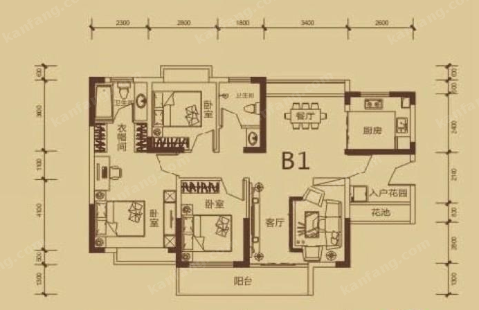 濱江熙岸B1戶型圖3室2廳2衛(wèi)1廚