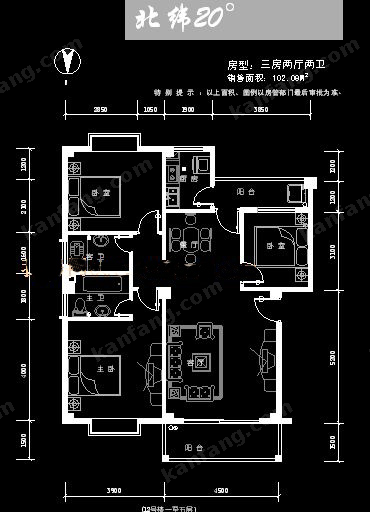 3室2廳2衛(wèi) 102.09㎡