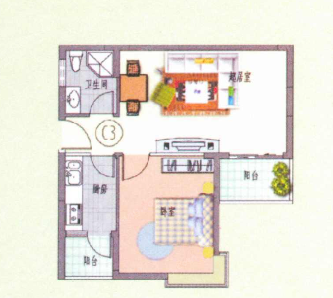 盛世天城二期C3戶型1室2廳1衛(wèi)57.22㎡