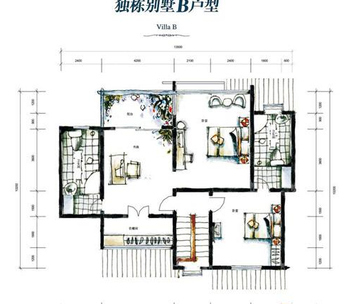 宝安江南城独栋别墅B户型二层平面图