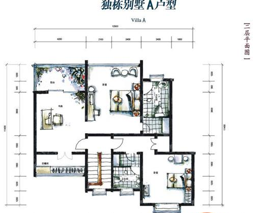 宝安江南城独栋别墅A户型二层平面图