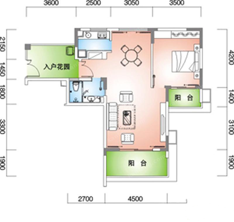 蓝海雅居户型B-a·户型B-f1室2厅1卫80.66㎡