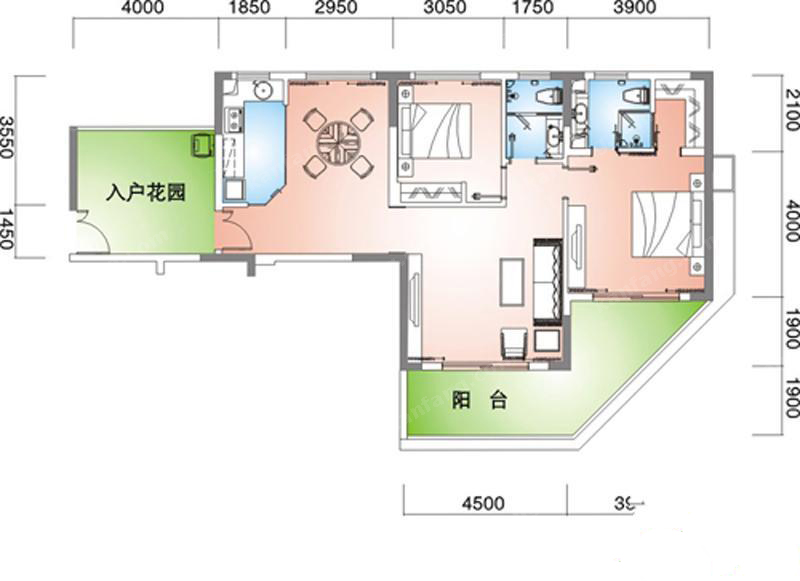 蓝海雅居户型A-a·户型A-f2室2厅2卫119.98㎡