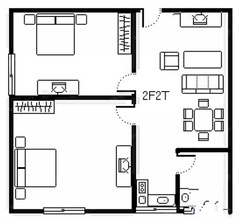 聚贤公寓独立2房2厅户型图2室1厅1卫1厨