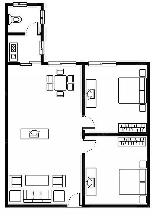 聚贤公寓独立2房5号户型图2室1厅1卫1厨